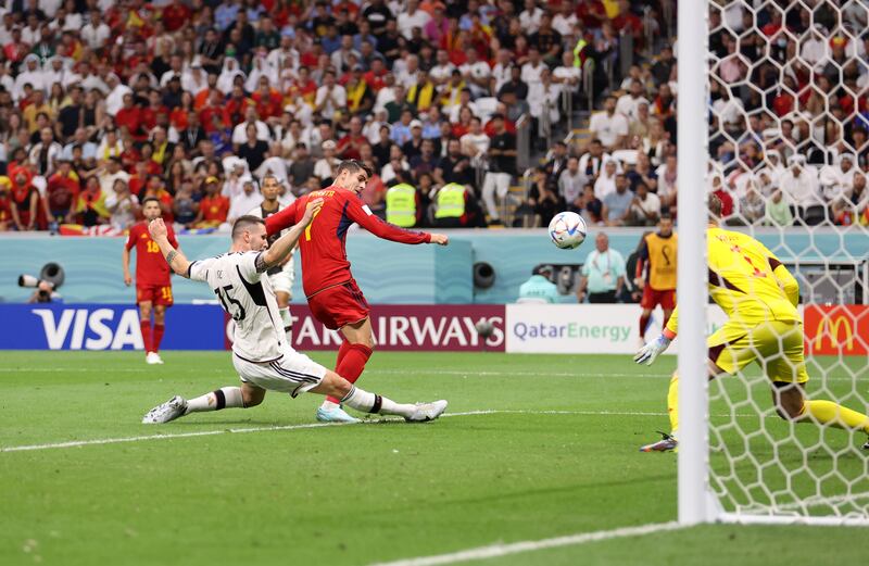 Alvaro Morata scores for Spain. Getty