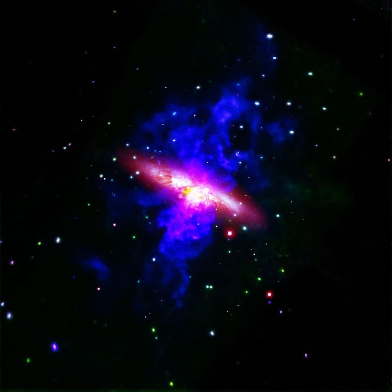Messier 82, or M82, is a galaxy that is oriented edge-on to Earth. This gives astronomers an interesting view of what happens as this galaxy undergoes bursts of star formations.