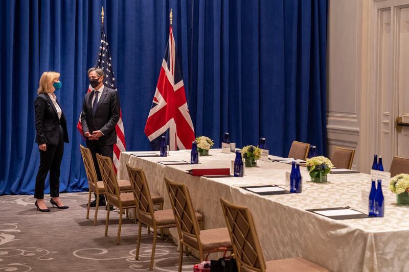Liz Truss with Antony Blinken, the US secretary of state, in New York, in September 2021. Photo: No. 10, Downing Street