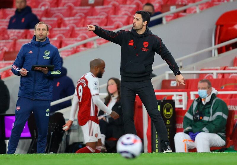 Arsenal's manager Mikel Arteta reacts during the match against Tottenham. EPA