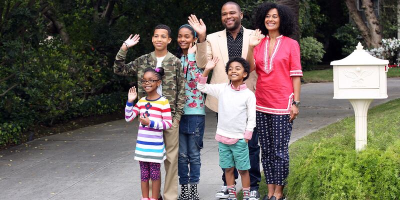From left, Marsai Martin, Marcus Scribner, Yara Shahidi, Anthony Anderson, Miles Brown and Tracee Ellis Ross make up the Johnson family in Black-ish. Courtesy ABC