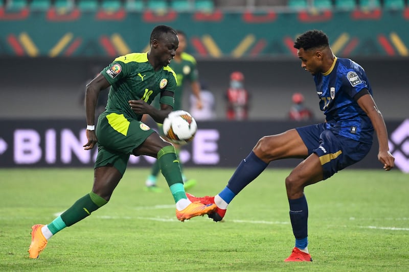 Senegal Sadio Mane, left, is challenged by Cape Verde's defender Steven Fortes during their Afcon match at Stade de Kouekong in Bafoussam. AFP