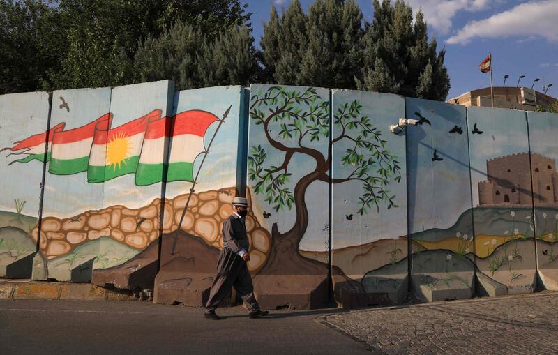 A man walks in the vicinity of Erbil Citadel in the capital of the northern Iraqi Kurdish autonomous region amid a lockdown to combat the spread of the coronavirus. AFP