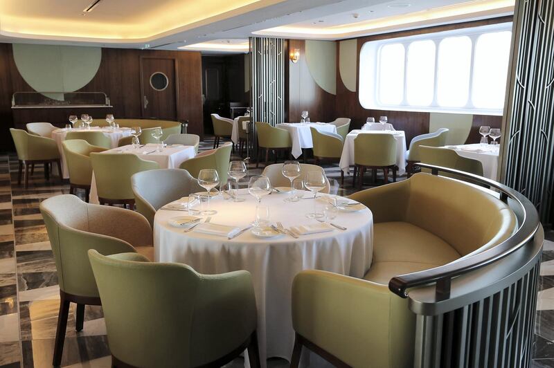 DUBAI, UNITED ARAB EMIRATES , Feb 20  – 2020 :- View of the Queen’s Grill restaurant at the QE 2 in Dubai. (Pawan  Singh / The National) For Lifestyle. Story by Janice Rodrigues