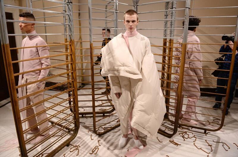 Models showcase designs during the Qasimi presentation during London Fashion Week Men’s January 2017 collections. Anthony Harvey / Getty Images