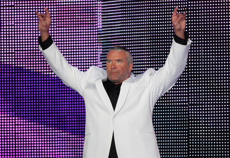 Scott Hall speaks during his WWE Hall of Fame induction ceremony in New Orleans on April 5, 2014. Jonathan Bachman / AP Images for WWE, File