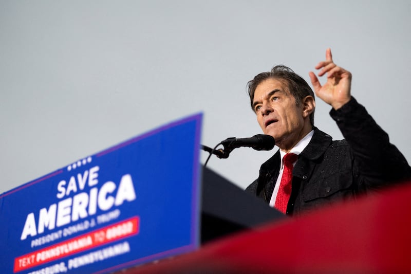 Pennsylvania Republican Senate candidate Dr  Mehmet Oz, who is backed by Mr Trump, speaks during a rally in Greensburg, Pennsylvania. Reuters