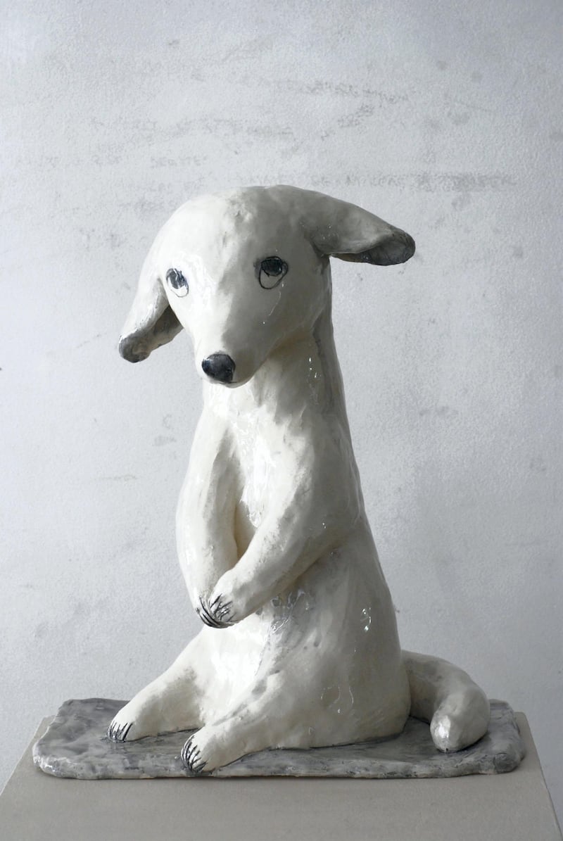 Ceramic dog by French sculptor Clementine De Chabaneix at Comptoir 102
