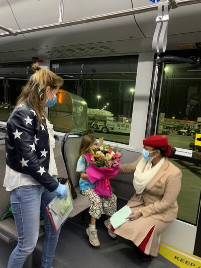 Godiva returned home after a month in Germany and received a warm welcome by her mother and the airline staff. Courtesy - Viktoria Gaertke