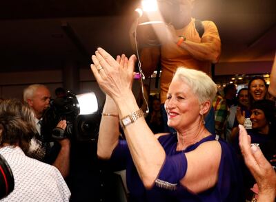 epa07106420 Independent candidate for Wentworth Kerryn Phelps is congratulated by supporters as she arrives for a Wentworth by-election evening function at North Bondi Life Saving Club, Sydney, Australia, 20 October 2018. Independent Kerryn Phelps has ended over a century of Liberal dominance in the Sydney seat of Wentworth, forcing Scott Morrison into minority government. With counting still continuing, the high-profile GP was on track to defeat Liberal candidate Dave Sharma in the by-election to replace Malcolm Turnbull.  EPA/CHRIS PAVLICH AUSTRALIA AND NEW ZEALAND OUT
