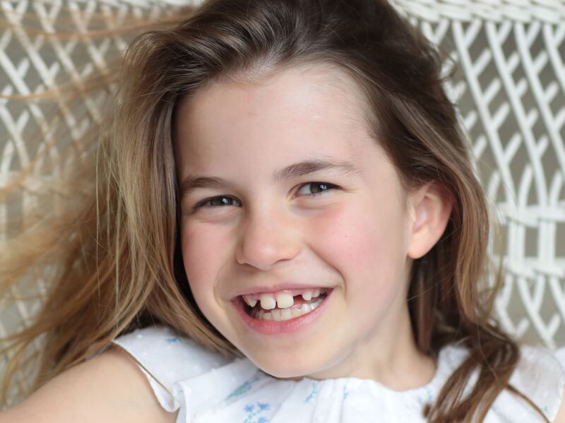 A portrait of Princess Charlotte, taken in Windsor this weekend by her mother, the Princess of Wales, before her eighth birthday on Tuesday. The Princess of Wales
