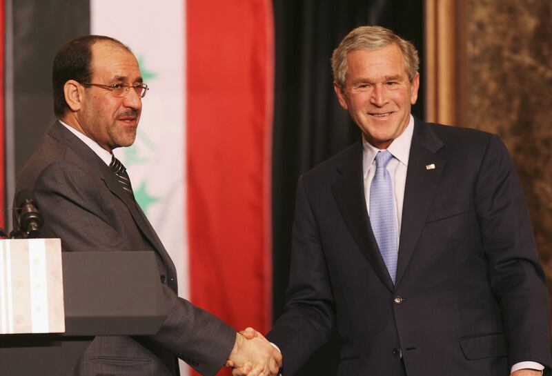 US president George W Bush and prime minister Nouri Al Maliki at a joint press conference on November 30, 2006, in Amman, Jordan.