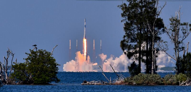 A SpaceX Falcon 9 rocket launching at Cape Canaveral Space Force Station in Florida. OQ Technology's third satellite mission this year was aboard a Falcon 9 rideshare mission. AP