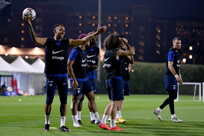 Pierre-Emerick Aubameyang and his Chelsea teammates take part a training session at The Ritz Carlton.