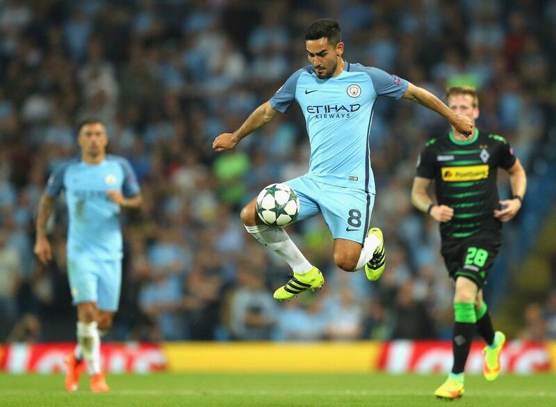Ilkay Gundogan of Manchester City in action against Borussia Monchengladbach in the Champions League on Wednesday night. Richard Heathcote / Getty Images / September 14, 2016 