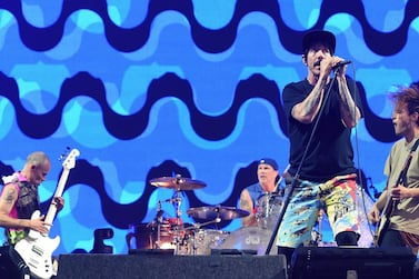 From left, Michael Balzary, also known as ‘Flea’, Chad Smith, Anthony Kiedis and Josh Klinghoffer of Red Hot Chili Peppers perform at the BottleRock Napa Valley Music Festival in California. Getty Images