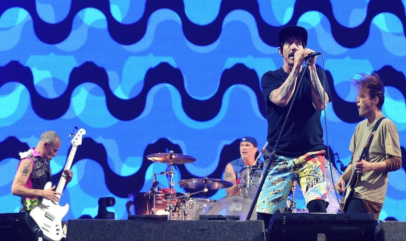 From left, Michael Balzary, also known as ‘Flea’, Chad Smith, Anthony Kiedis and Josh Klinghoffer of Red Hot Chili Peppers perform at the BottleRock Napa Valley Music Festival in California. Getty Images