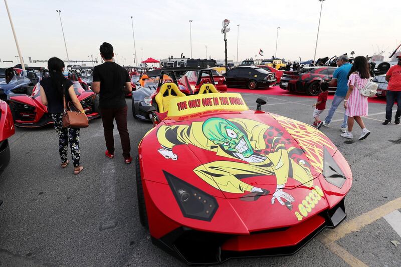 Dubai, United Arab Emirates - November 16, 2018: A Polaris Slingshot at the annual Gulf Car Festival. Friday the 16th of November 2018 at Festival City Mall, Dubai. Chris Whiteoak / The National