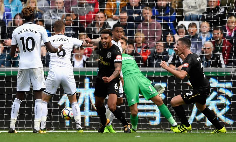 Centre-back: Jamaal Lascelles (Newcastle United) – A goal-line clearance at one end, a goal at the other. Newcastle’s captain led by example in the absence of ill manager Rafa Benitez. Stu Forster / Getty Images