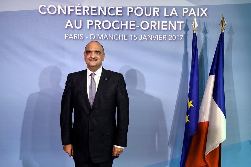 Jordan's Foreign Minister Bisher al-Khasawneh poses as he arrives for the Mideast peace conference in Paris, France, January 15, 2017. REUTERS/Bertrand Guay/POOL