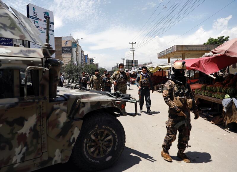 Afghan security forces arrive at the site of an attack in Kabul, Afghanistan. REUTERS
