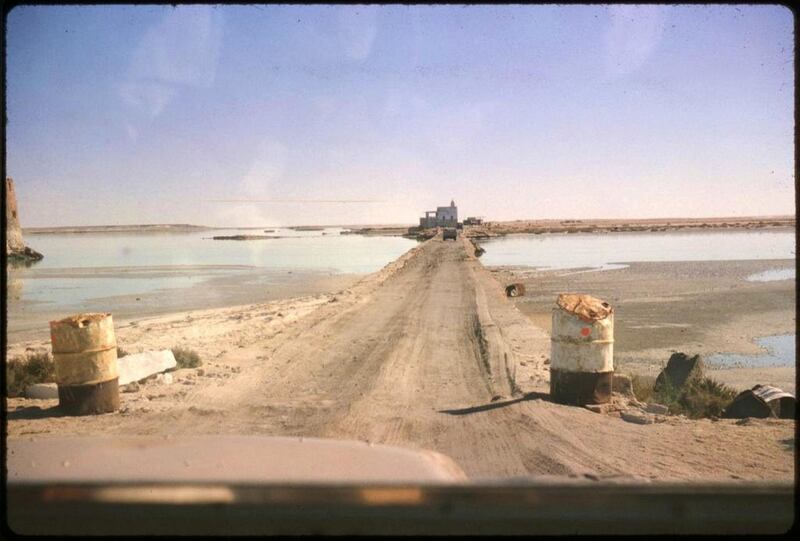 The crossing into Abu Dhabi island in the early 1960s. Al Maqta Tower is on the left and the customs post is ahead. Photo: David Riley