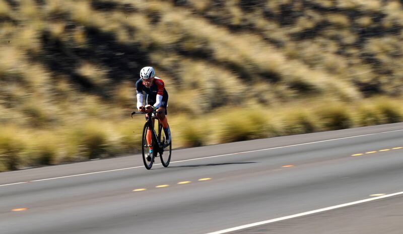 Kunihiro Imai, of Japan, rides during the bicycle portion of the Ironman World Championship Triathlon in Kailua-Kona, Hawaii. Marco Garcia / AP Photo