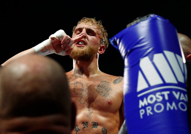 Jake Paul celebrates after knocking out Tyron Woodley. USA Today