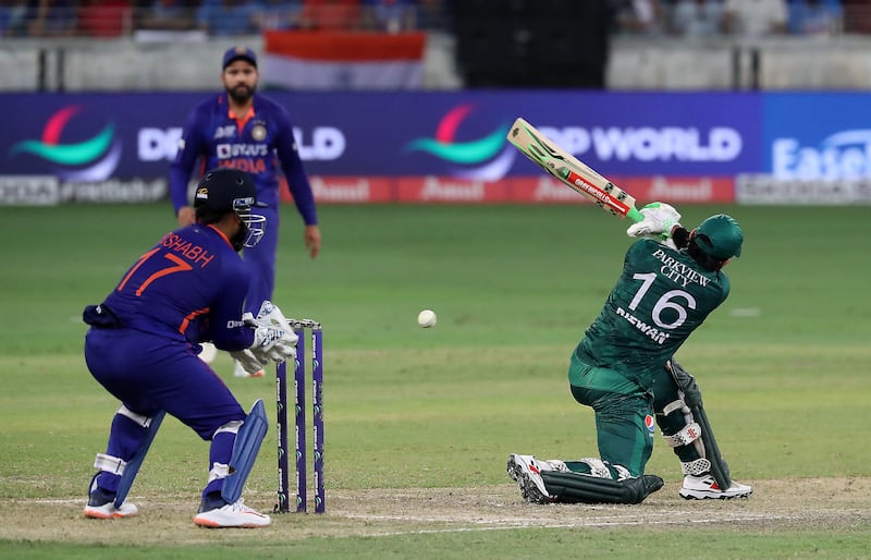 Pakistan's Mohammad Rizwan plays a shot. Pawan Singh / The National