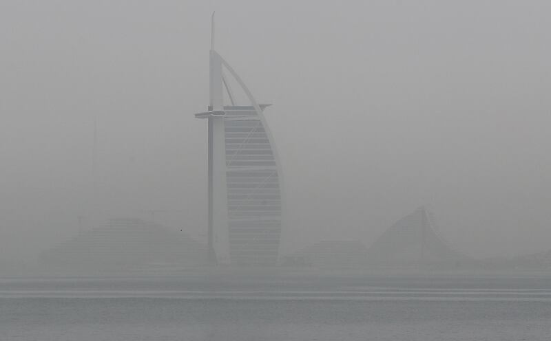 The Burj Al Arab during the recent sandstorm in Dubai. Pawan Singh / The National
