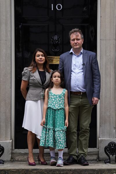 Labour MP Tulip Siddiq poses with Richard and Gabriella Ratcliffe outside Number 10 Downing Street, as they called for the release of Nazanin Zaghari-Ratcliffe, who has been detained in Iran since 2016. Photo: PA