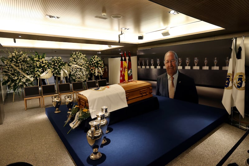 General view of Paco Gento's funeral chapel held at Santiago Bernabeu stadium's royal box. EPA