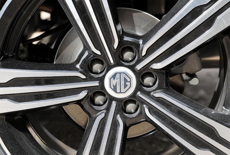 ABU DHABI , UNITED ARAB EMIRATES , APRIL 22 - 2018 :- Alloy wheel of the MG ZS SUV in Abu Dhabi. ( Pawan Singh / The National ) For . Story Arts & Life. by Adam Workman
