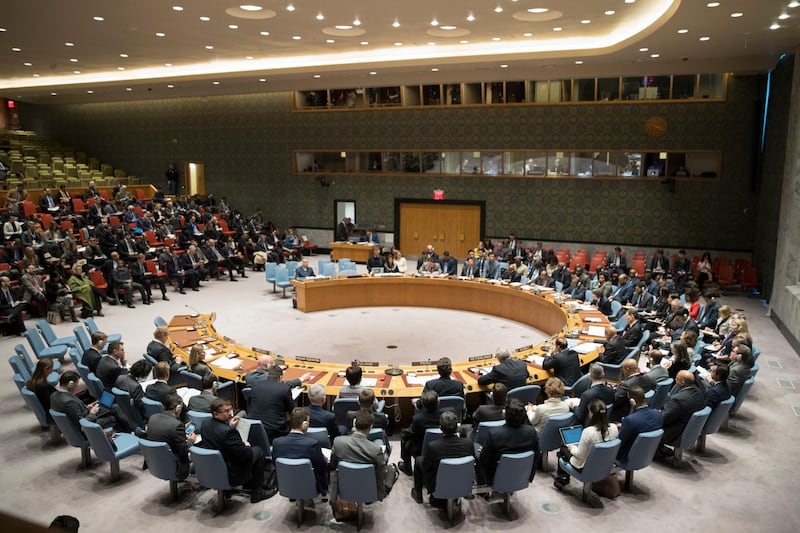 The United Nations Security Council meets on the situation in Iran, Friday, Jan. 5, 2018 at United Nations headquarters. (AP Photo/Mary Altaffer)