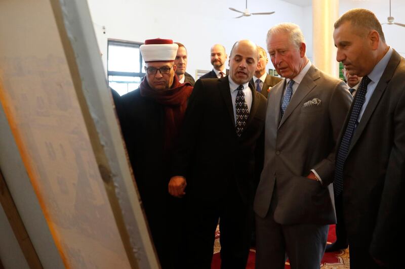 Prince Charles during a visit at the Mosque of Omar. EPA