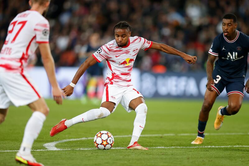 Christopher Nkunku - 7: Former PSG player has been in great scoring form for Leipzig and set-up early chance for Laimer. Brilliant skill to skip past Kimpembe and shoot just wide just before half-time. EPA