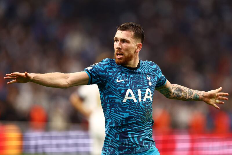 Pierre-Emile Hojbjerg celebrates after scoring Tottenham Hotspur's late winner in their 2-1 Champions League victory over Marseille at Stade Velodrome on November 1, 2022. Getty
