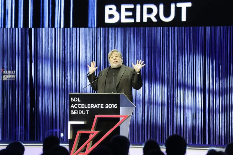 The Apple co-founder Steve Wozniak visited the Lebanese Central Bank’s “Accelerate” conference and praised the latent talent in the country’s technology sector. Joseph Eid / AFP