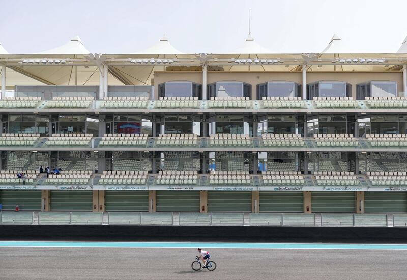 Abu Dhabi, United Arab Emirates - March 17, 2019: An athlete competes in the 5km time trial during the cycling at the Special Olympics. Sunday the 17th of March 2019 Yas Marina Circuit, Abu Dhabi. Chris Whiteoak / The National