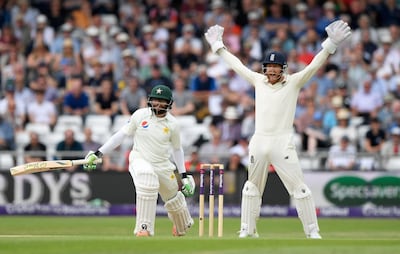 LEEDS, ENGLAND - JUNE 03:  Pakistan batsman Imam ul-Haq looks on as Jonny Bairstow appeals with success off the bowling of Dominic Bess for his first test wicket during day three of the 2nd Test Match between England and Pakistan at Headingley on June 3, 2018 in Leeds, England.  (Photo by Stu Forster/Getty Images)