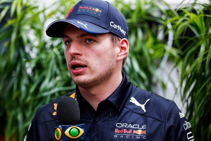 Max Verstappen of Red Bull Racing talks to the media in the Paddock during previews ahead of the F1 Grand Prix of Brazil at Autodromo Jose Carlos Pace. Getty Images