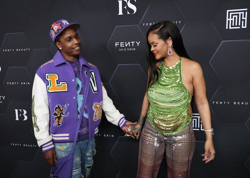 ASAP Rocky and Rihanna arrive at a Fenty Beauty x Fenty Skin event at Goya Studios in Los Angeles, California on February 12, 2022. AFP