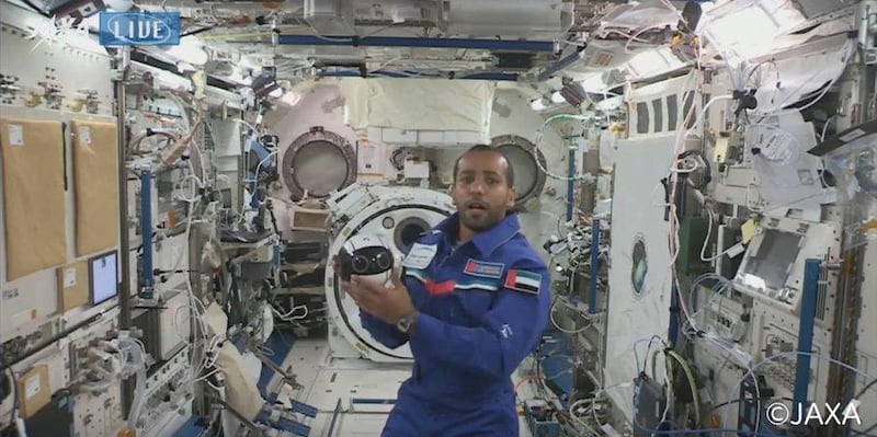 UAE's first astronaut Hazza Al Mansouri inside the Kibo lab on the International Space Station. Courtesy: Jaxa 