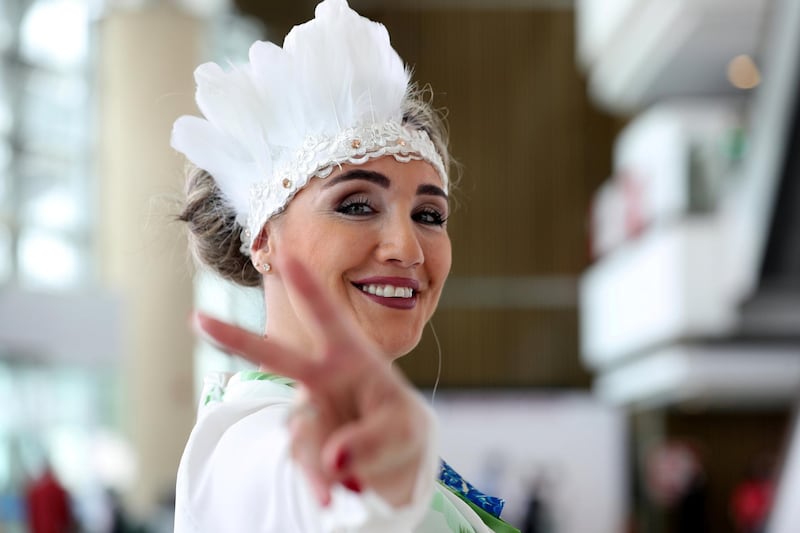 Dubai, United Arab Emirates - March 17, 2019: Joelle Faddoul (Lebanese tv presenter) enjoys her day at the Dubai World Cup. Saturday the 30th of March 2019 at Meydan Racecourse, Dubai. Chris Whiteoak / The National