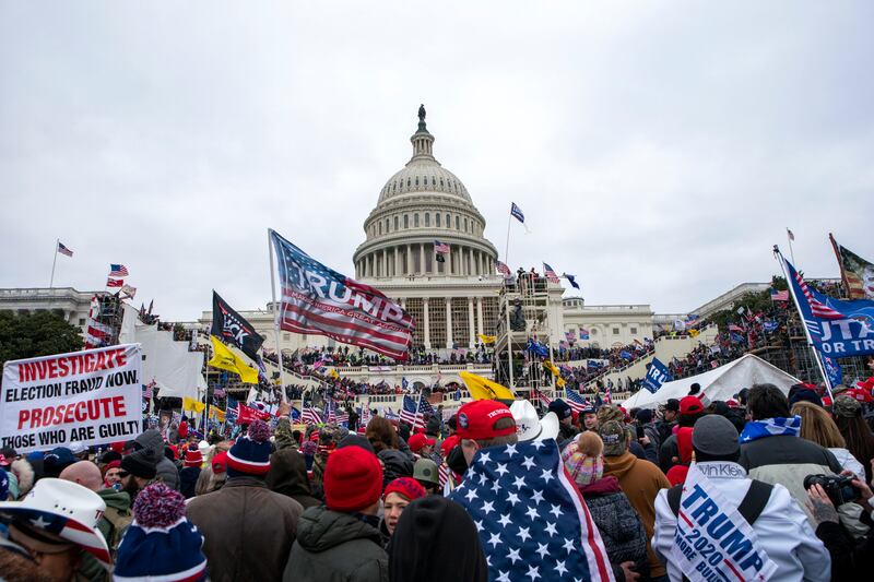 Rioters loyal to former president Donald Trump rally at the US Capitol in Washington on January 6, 2021. AP