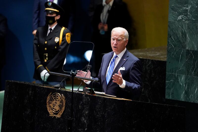 US President Joe Biden delivers remarks to the 76th Session of the United Nations General Assembly in New York. AP