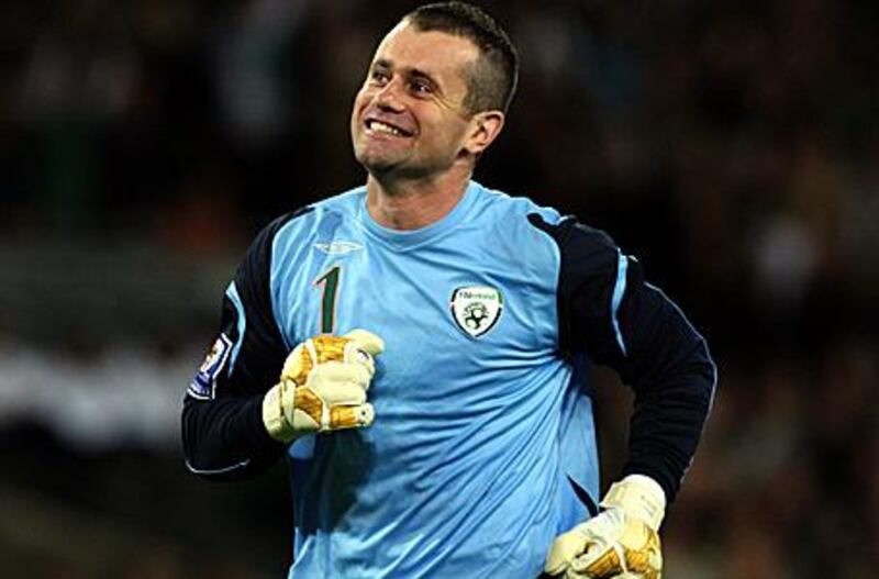 Shay Given celebrates Ireland's opening goal in the 2-2 draw against Italy at home on Saturday.