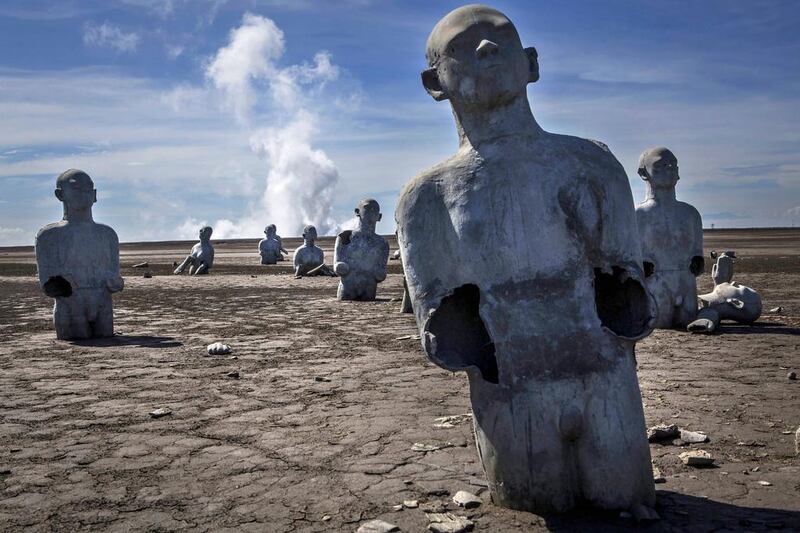 Survivor statues are displayed at mudflow areas. Most residents of villages that were damaged by the Sidoarjo mud eruption have received compensation from the energy fim Lapindo Brantas. According to reports, 20 ives were lost and nearly 40,000 people displaced. Ulet Ifansasti / Getty Images