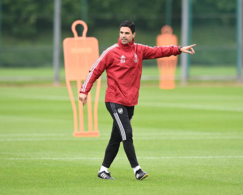 Arsenal manager Mikel Arteta during training.