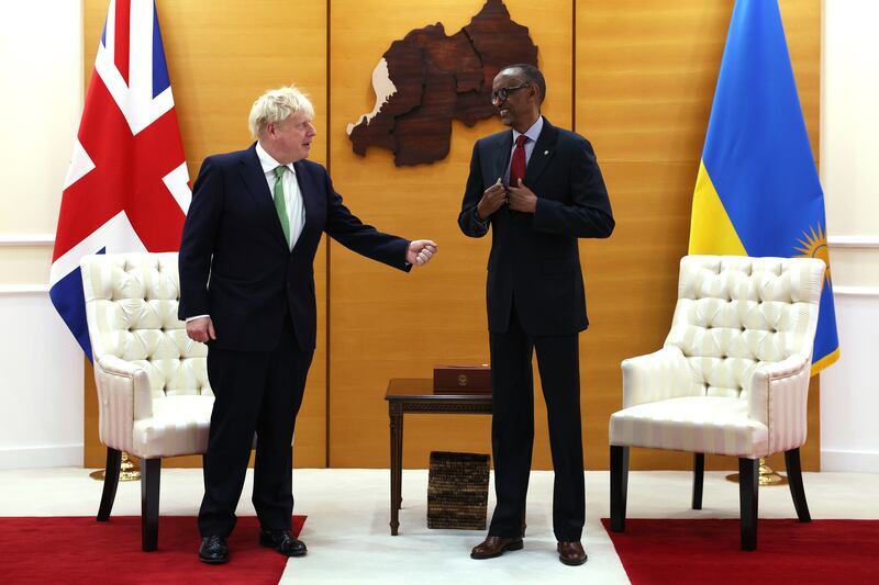 Britain's Prime Minister Boris Johnson meets Rwanda's President Paul Kagame in Kigali. PA